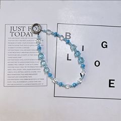 清透灰色藍色簡約小眾鈴蘭喇叭花水晶短款手工串珠鑰匙扣手機鏈條