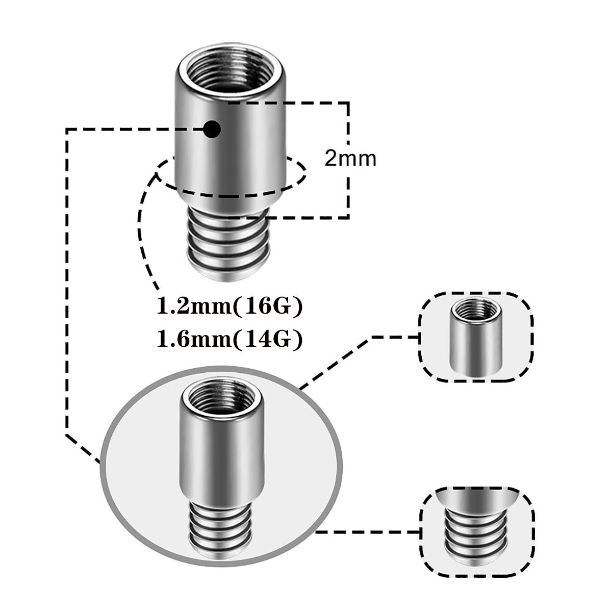 G23 Titanium 2mm Extension Rod for F136 Titanium Internally Threaded Lip, Ear, Navel Piercing Accessories detail image 8