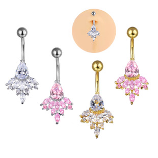 Cross-border hot selling navel nails stainless steel set zircon leaves belly button buckle belly button ring human body piercing jewelry women wholesale