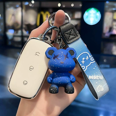 accessories key case shell buckle, Car key bag - geely-h-smart-3-key-single-shell-white-blue-violent-bear-pendant