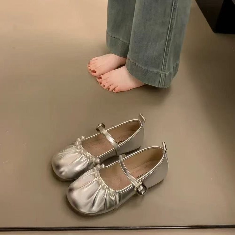 法式晚晚风温柔玛丽珍女鞋2025秋季新款裙子奶奶软底银色仙女单鞋|undefined