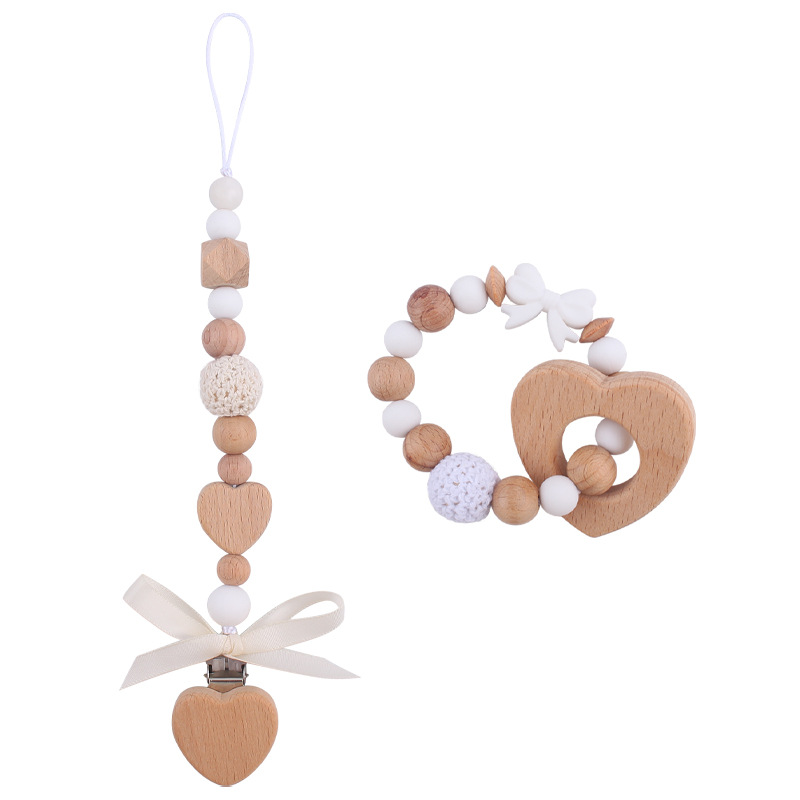 Nuevo bebé hecho a mano bowknot chupete cadena calmante bebé DIY amor mordedor pulsera juguete conjunto de dos piezas
