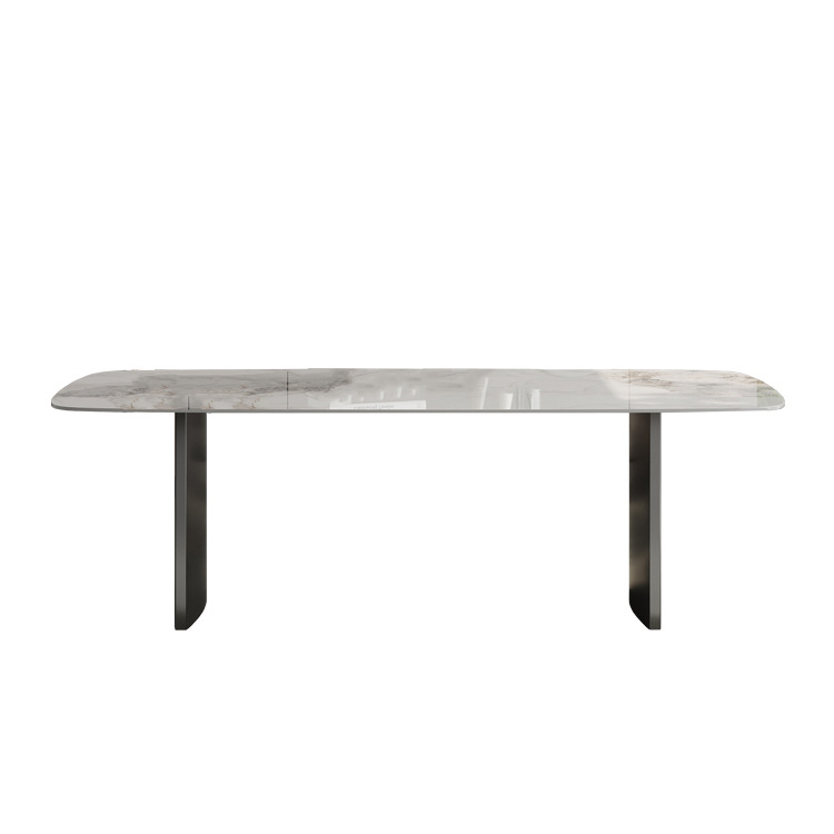 Mesa de comedor de placa de roca minimalista italiana mesa de comedor de acero inoxidable moderna minimalista rectangular sala de estar en casa luz combinación de mesa y silla de comedor de lujo