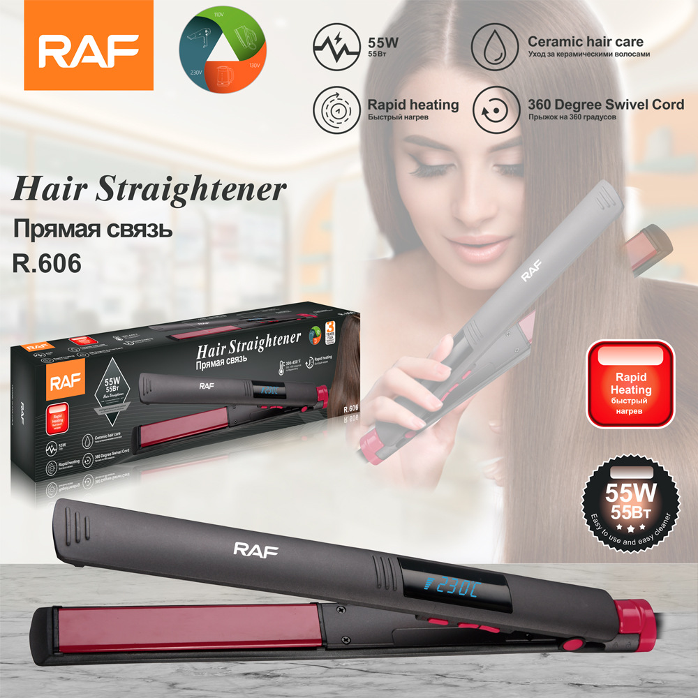 RAF European gauge cross-border straight hair heating splint LCD portable curling iron home fluffy multifunctional curling iron