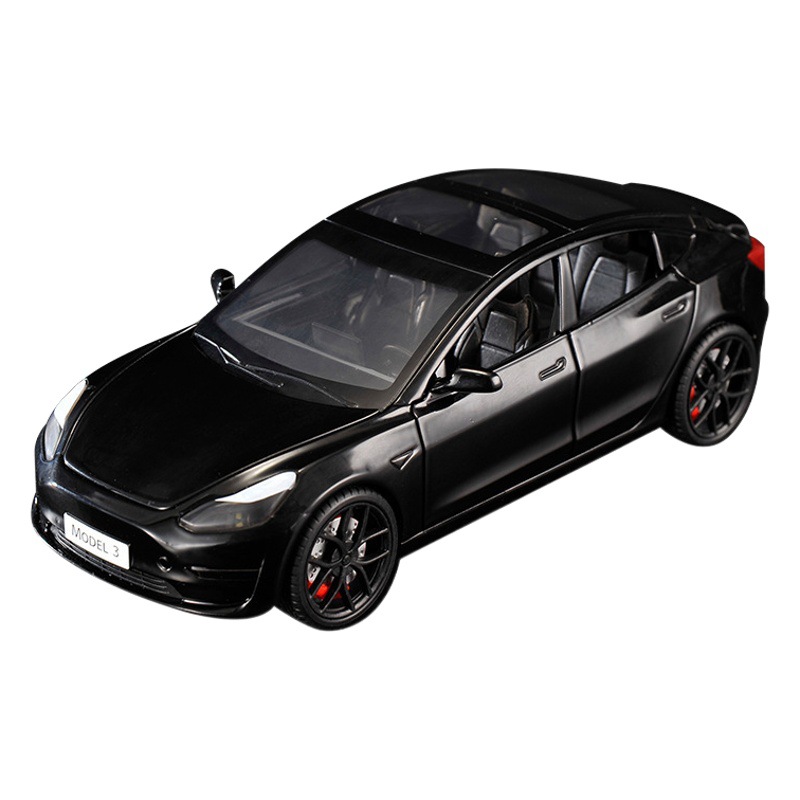 XLG modelo de coche de aleación 1:24 tra model3 nueva energía sonido y luz pull back 6 puerta modelo de coche de juguete adornos