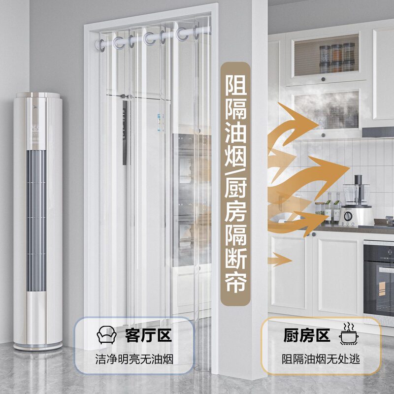 Transparent Eva Summer Anti-Cooling Door Curtain, Air Conditioning Partition Curtain, Wind-Blocking, No-Drill Kitchen Oil-Proof Smoke Blocking Curtain
