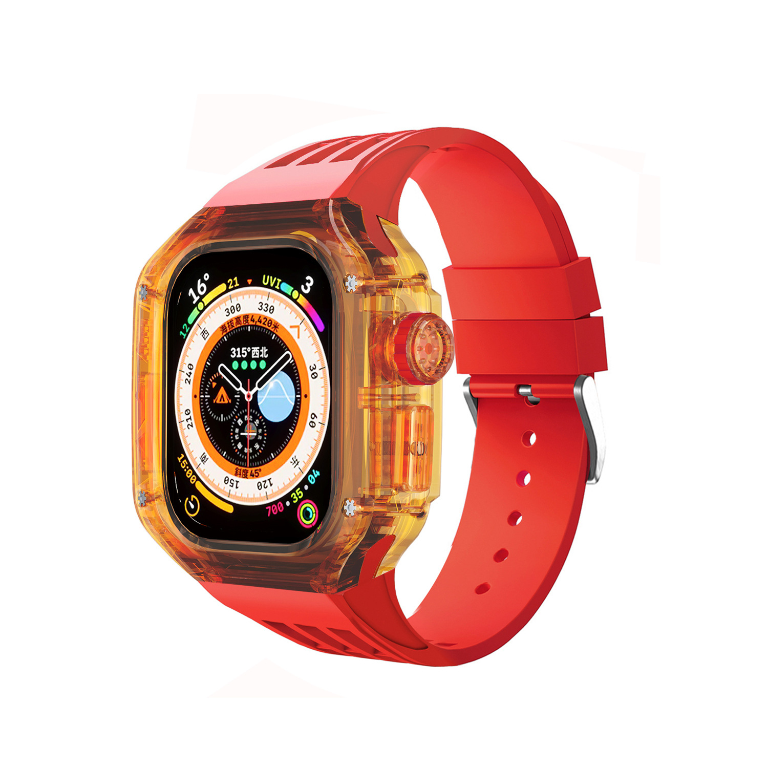 Correa de reloj iwatch aplicable Caja protectora transparente Apple 8 49MM Caja modificada Correa de caucho fluorado Hebilla Richard