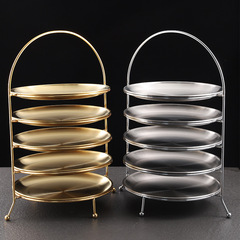 5ZV7 Stainless Steel Fruit Tray Korean BBQ Restaurant Plate Storage Stand Gold Dessert Plate Cake Plate Three Layers