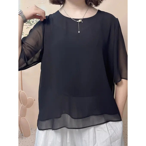 Summer hit round collar, fashionable and all-matching pearl yarn short sleeves