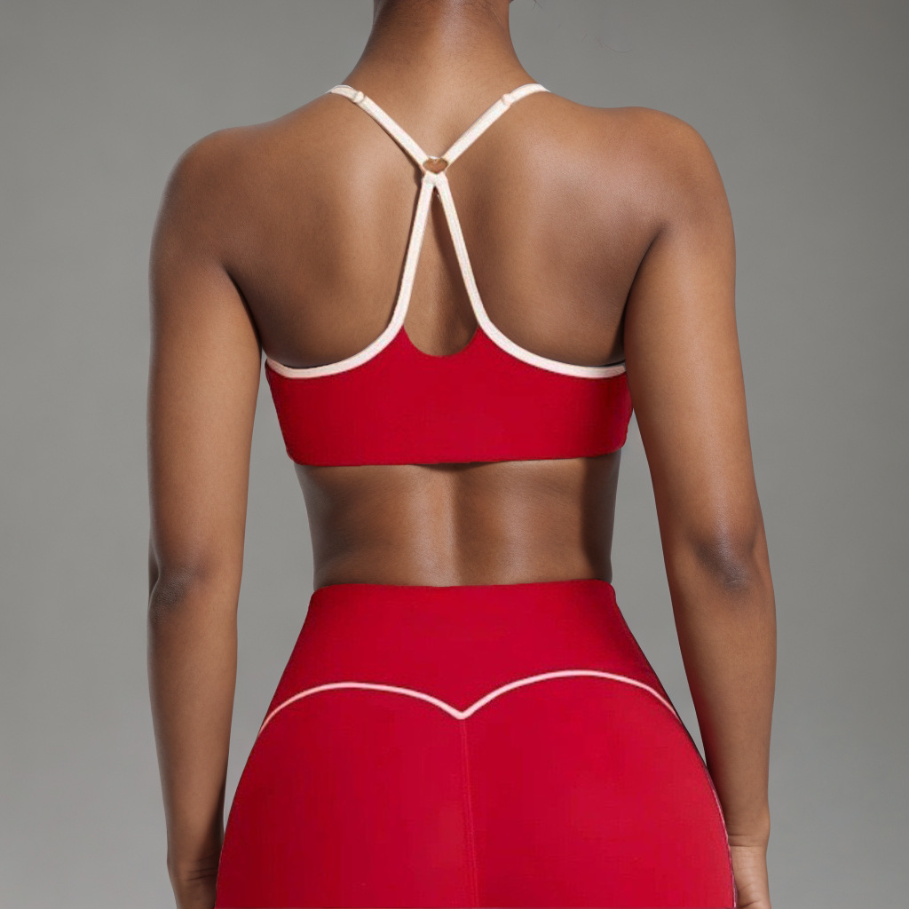 Procesamiento personalizado OEM comercio exterior europeo y americano transfronterizo belleza espalda deporte contraste color sujetador melocotón cadera alta cadera elástica pantalones de yoga