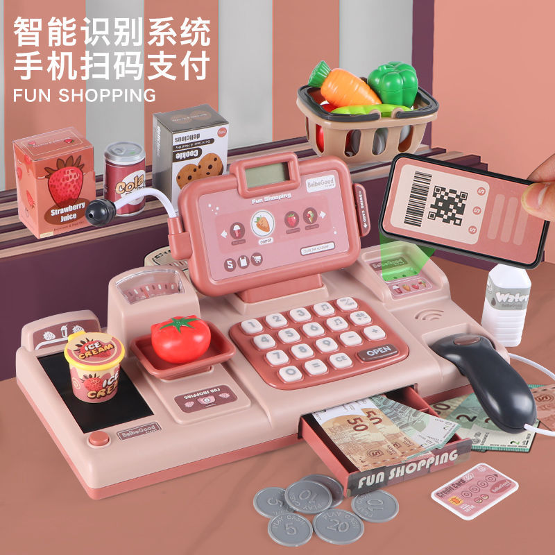 children Cashier Toys supermarket simulation Cashier mobile phone Pay girl Play house suit 3-6 year