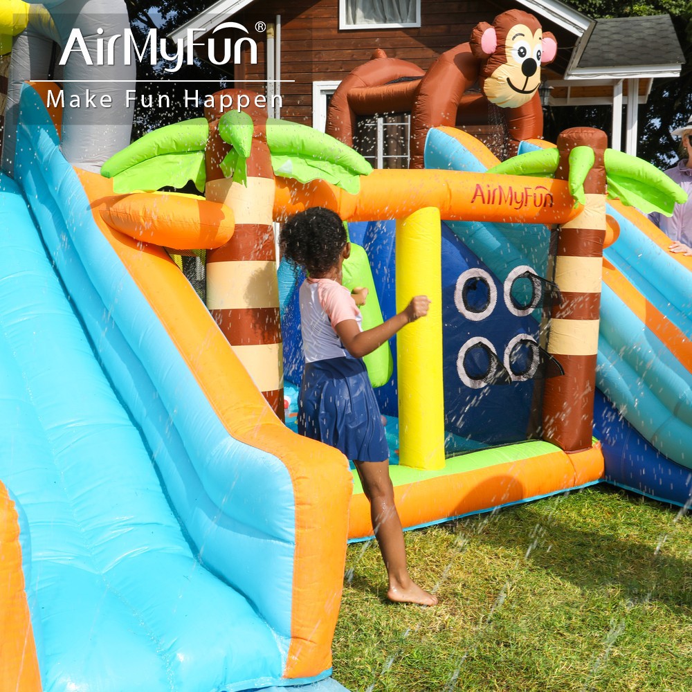 Castillo inflado de doble tobogan para niños caseros rociadores de agua cama de salto tobogan inflado antideslizante castillo de agua de juego
