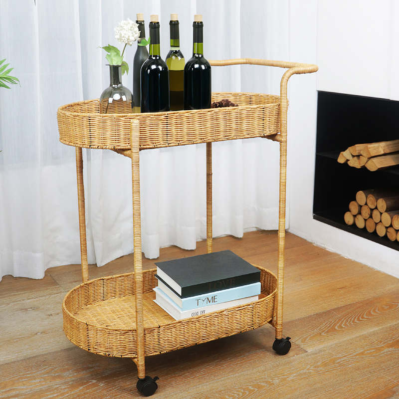 Carrito de comida de doble capa de tela de caña, carro de bebida, carro de té, carro de snack, carro de pastel, carro de tienda 4S, carro móvil