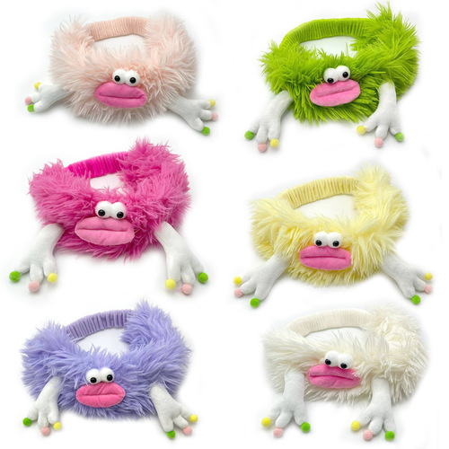 Cute and quirky, long-haired, plush striped ox horn-shaped face-washing party hair tie for girls