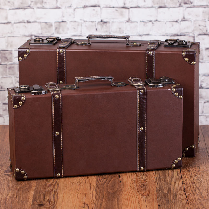 手提密码箱复古老式棕色手提箱储物木箱子收纳箱皮箱摄影道具整理