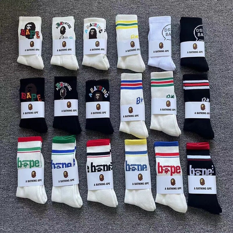 Bape Ape Head Japanese Trendy Brand New Men's and Women's Mid-Calf Sports Thickeneded Towel Bottom Basketball Running Socks
