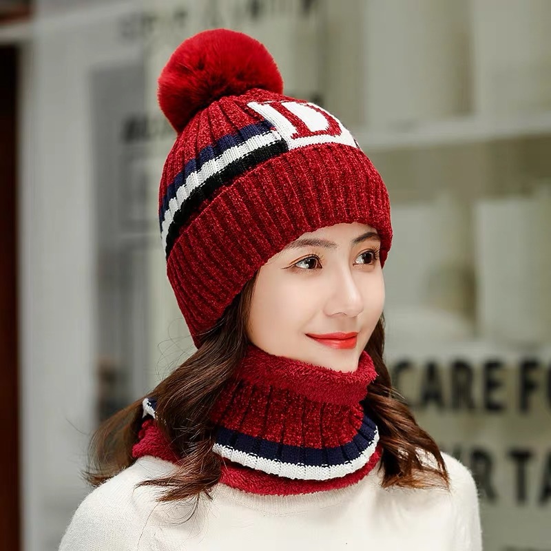 100% Cotton Fleece Winter Scarf Set Warm Knitted Sun Outdoor Thickened Windproof Wool Hat With Wide Brim_voghion.com