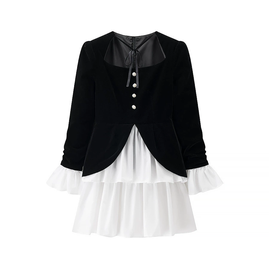 PB&ZA Женское платье 2025 Весна Новая мода Кружевная завязка Искусственный двухслойный Высокая талия Асимметричный длинный рукав