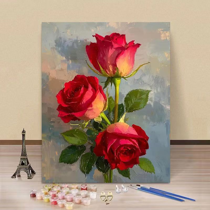 デジタル油絵 diy バラ手描き油絵癒しの花装飾絵画誕生日ギフト|undefined