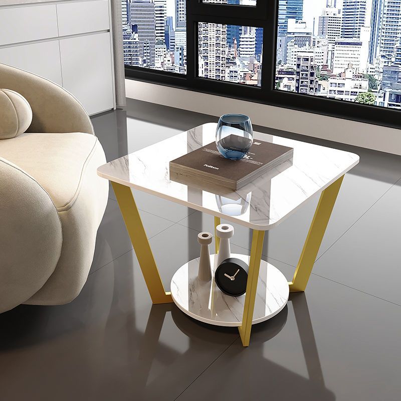 新款北欧沙发边几轻奢意式极简方桌床头边柜岩板小茶几角几