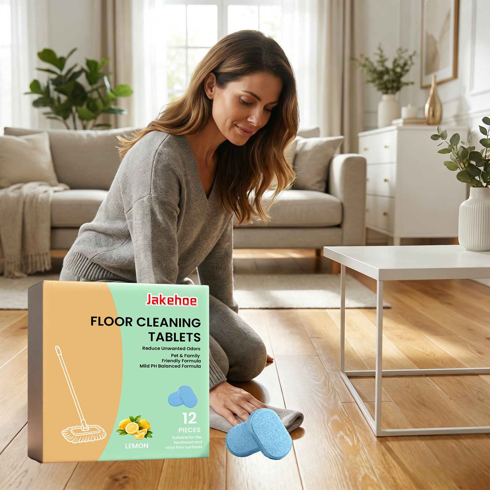 Jakehoe Floor Cleaning Tablets for Daily Household Floor Cleaning, Stain Removal, Fresh Scent, and Convenient Care Tablets