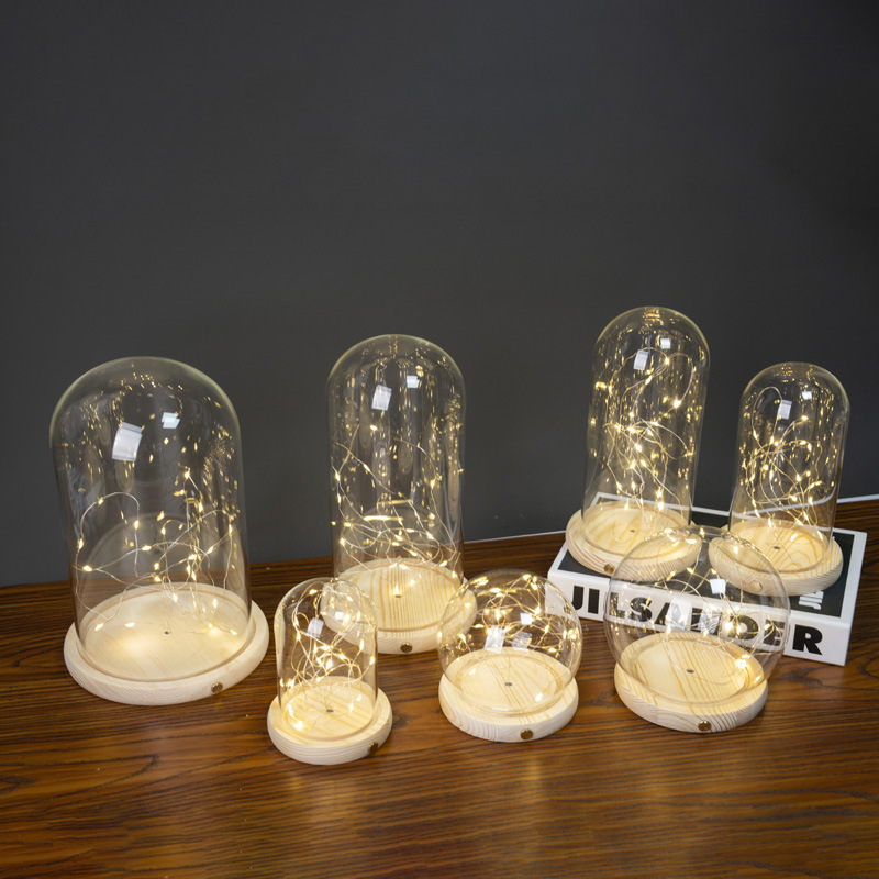 海胆永生花干花侧面触摸开关玻璃罩子底座带灯展示盒手办创意|undefined