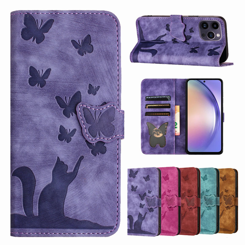 Butterfly cat embossed leather case for red rice red rice NOTE14PRO 5G14C mobile phone case millet 14TPRO/A3