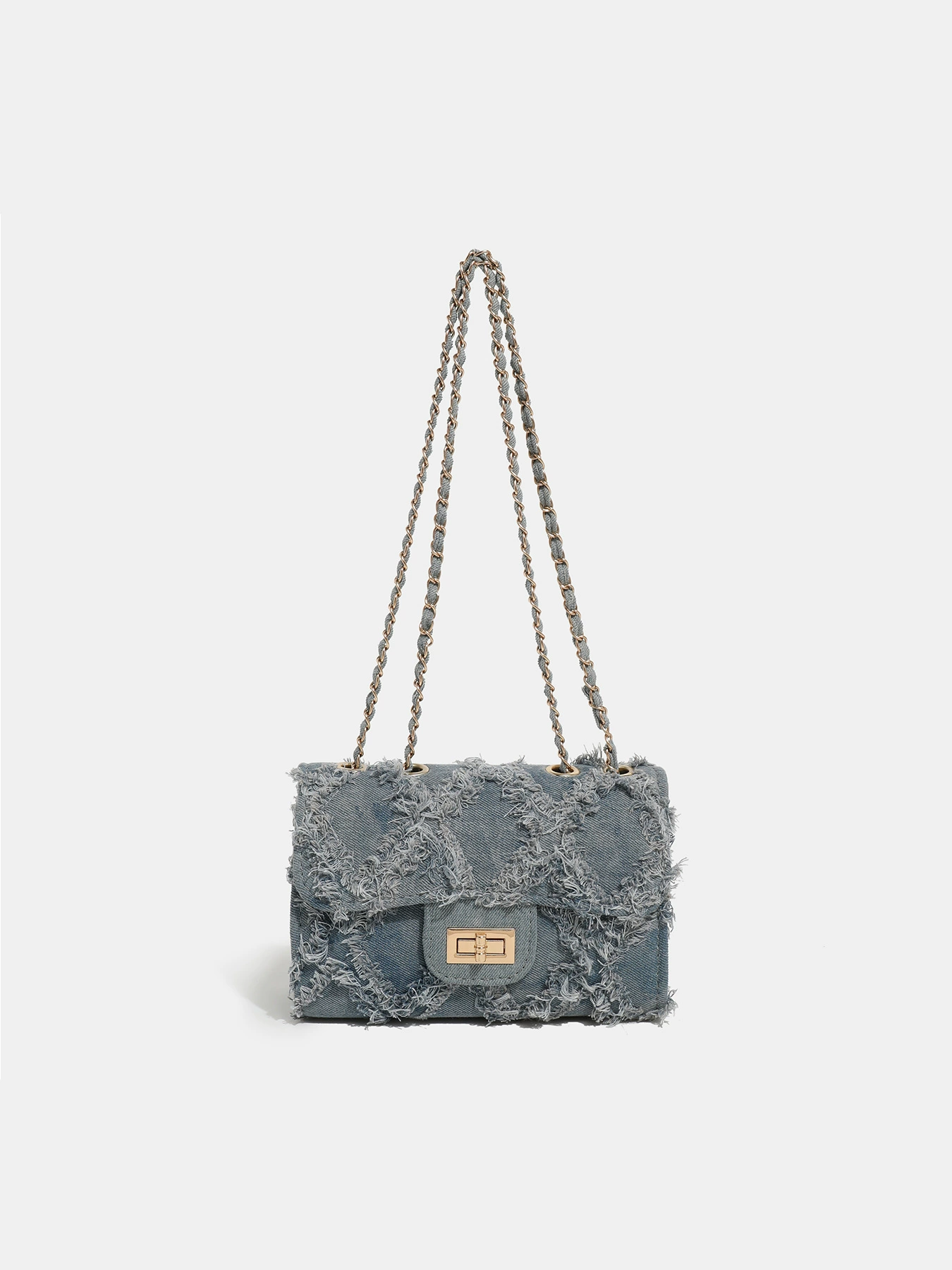 Denim lock, one-shoulder bag, elegant handheld fashionable chain, chain bag