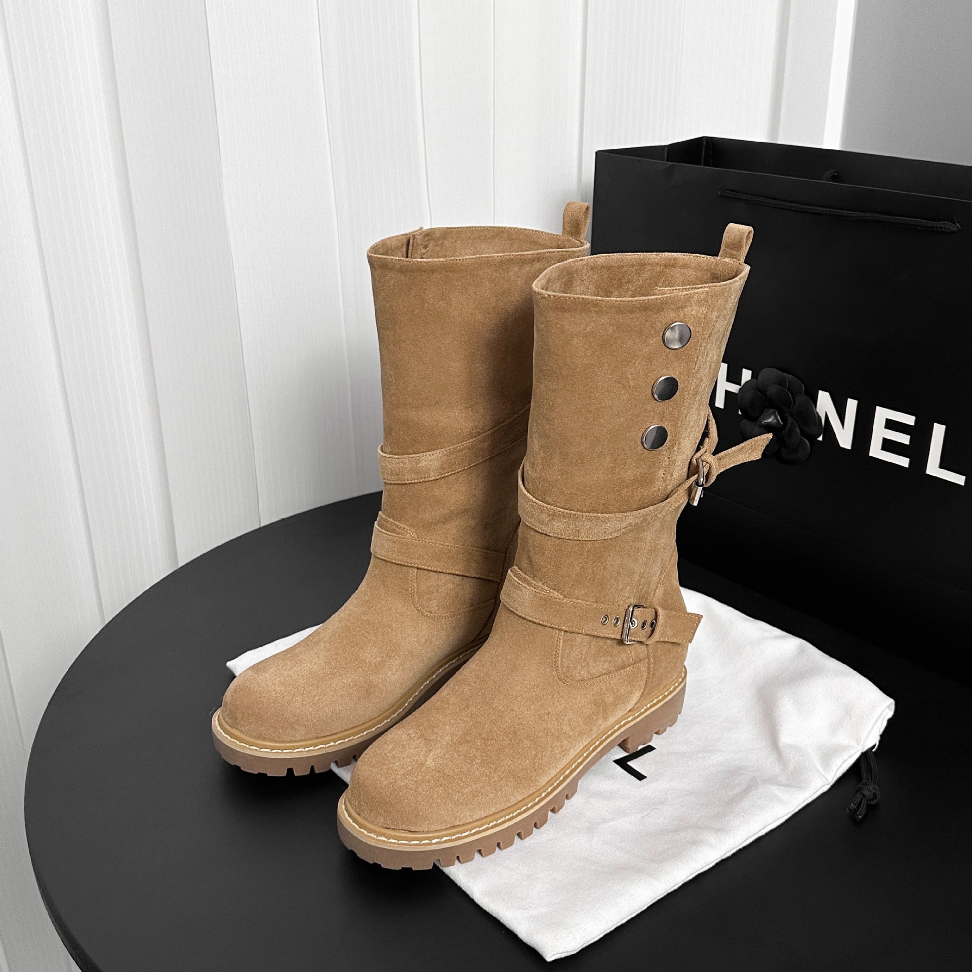 Botines Vaqueros para Mujer de 7 cm, Terciopelo con Hebilla y Suela Gruesa para Otoño e Invierno
