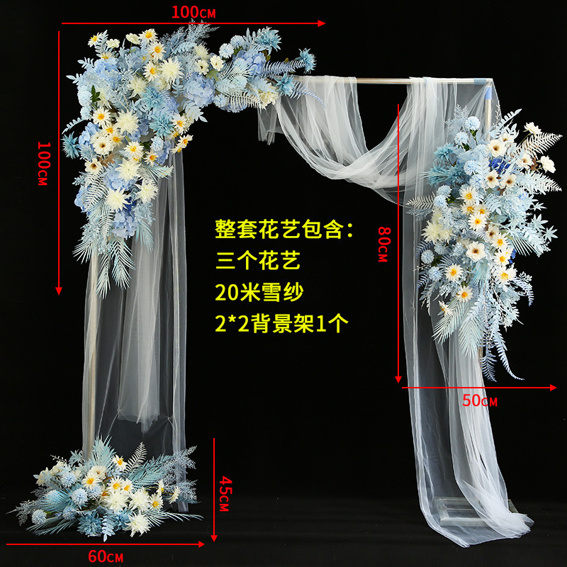 結婚式の道具の青い結婚式のシミュレーションの花の列の花の三角の花の列は造花の舞台の装飾の大きい赤色を配置します。|undefined