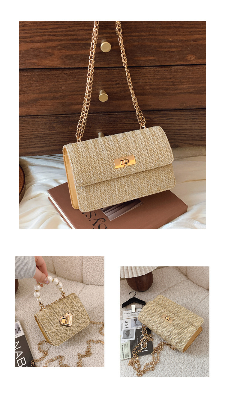 112g Weight Sewing Thread Fashion Element Lock clasp Closure Type Single Shoulder Strap Strap Type Straw Bag Bags Type Casual Occasion Straw Material Solid Color Pattern Spring&Summer Season Women's Gender Vacation Style Square Shape Women's Straw Solid Color Vacation Sewing Thread Square Lock Clasp Straw Bag 12