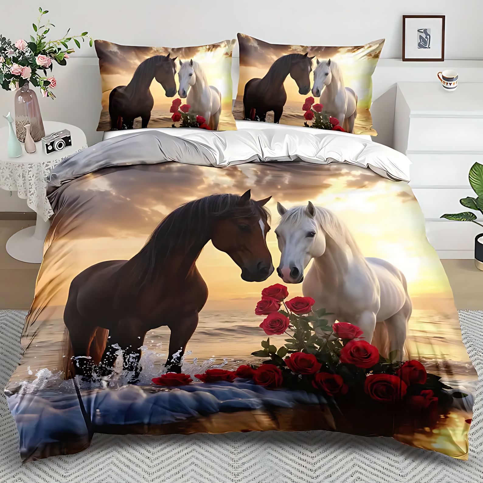 TUME / JIT Transfronterizo Wildlife Caballo Impresión Digital HD Abrido colcha de cama