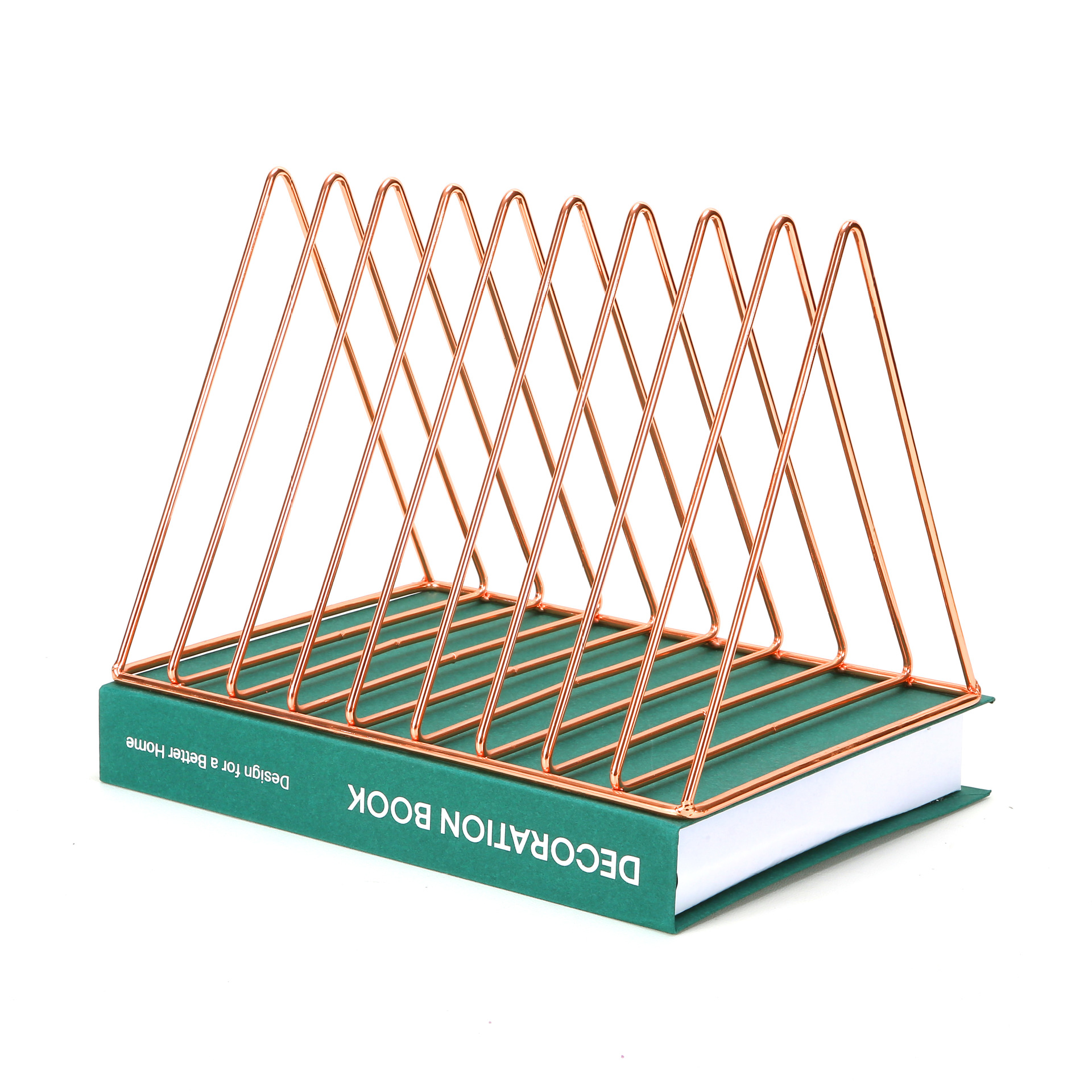 Soporte triangular para libros de hierro forjado, estantería pequeña de escritorio, almacenamiento de libros para estudiantes, decoración de escritorio de oficina, soporte para libros creativo y sencillo image 10