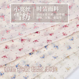 小花朵晕染 小亮丝雪纺底 全涤半透底  网红爆款面料衬衫连衣裙