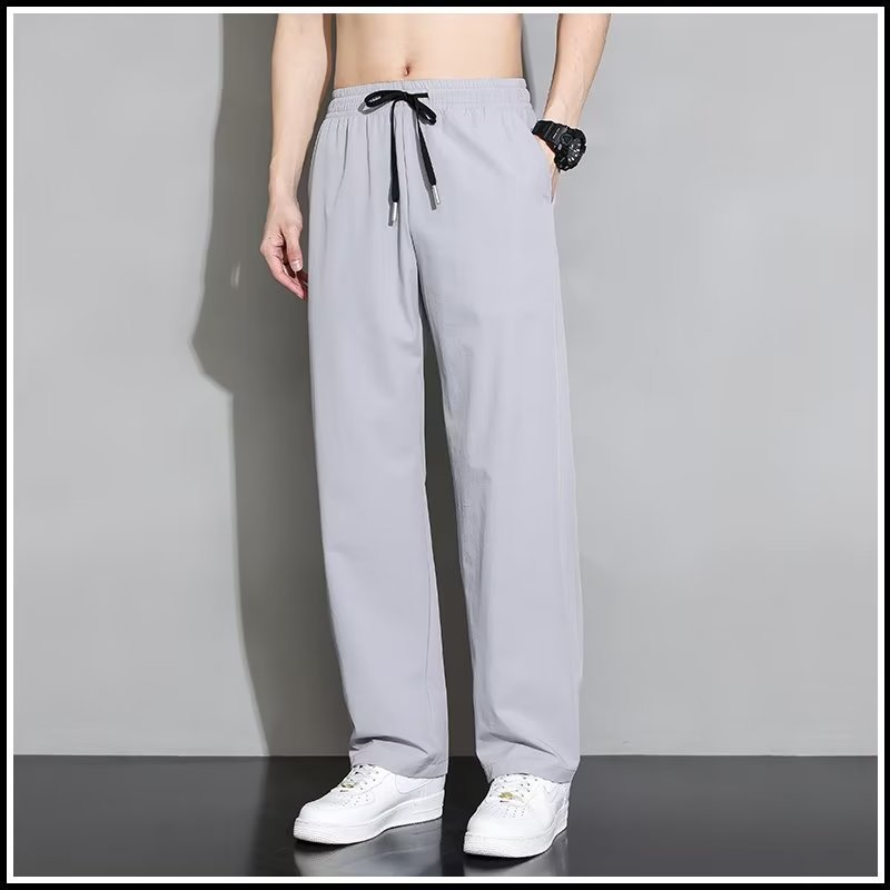 Four-way stretch straight pants light gray