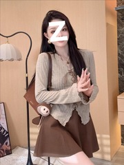 大码胖mm法式复古V领绑带长袖针织衫女秋季收腰显瘦别致小衫上衣