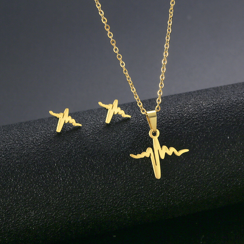 Cross-Border South American Stainless Steel ECG Ornament Set Fashion Lightning Necklace Ear Stud Thr