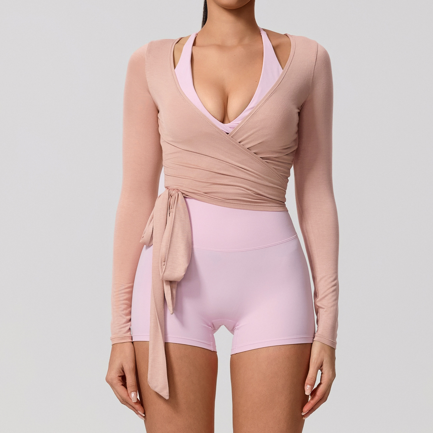 Nuevo traje de yoga de manga larga para mujeres piel delgada bailarina Pilates secado rápido para mejorar la sensación de camiseta deportiva image 11
