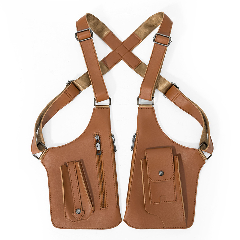外国貿易向けメンズベスト、レトロなストラップ付き脇下多機能ショルダーバッグ、レディースアウトドア両肩掛けハンドバッグ、斜め掛けバッグ
