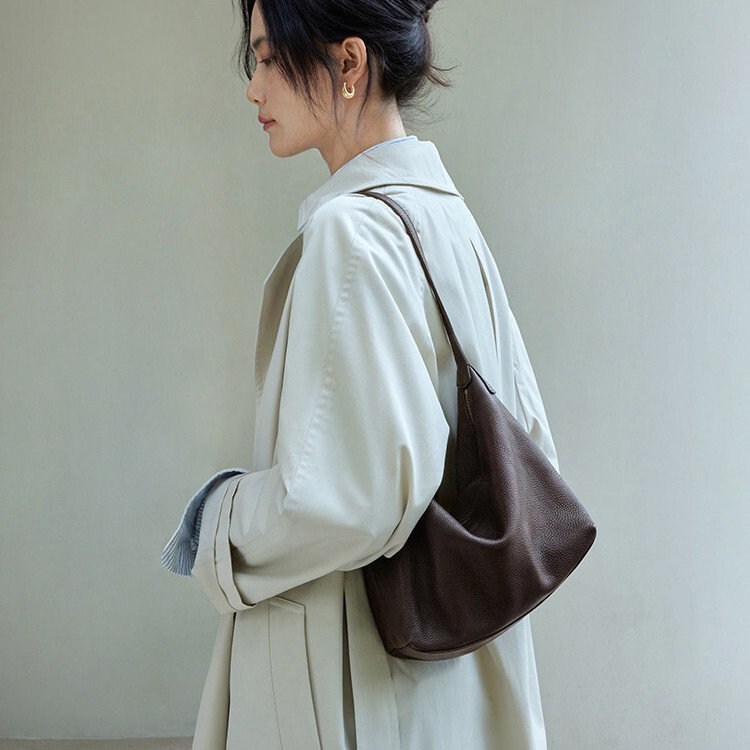 Classic Hobo Bag in Genuine Vegetable-Tanned Cow and Sheep Leather, Versatile Casual Shoulder and Crossbody Commuter Bag, Real Leather Dumpling Bag