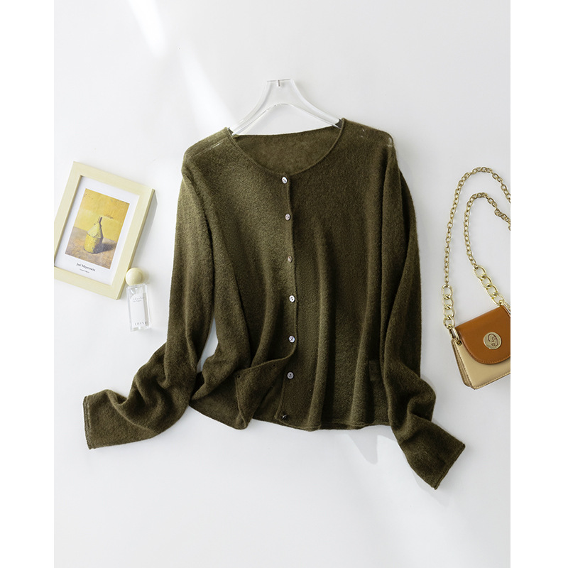 2025秋冬软糯2穿圆领丝羊毛绒短款针织开衫女优雅慵懒浪漫外套