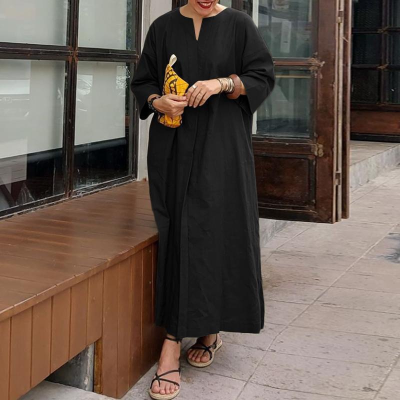 Women's Regular Dress Vintage Style V Neck 3/4 Length Sleeve Solid Color Maxi Long Dress Daily display picture 15