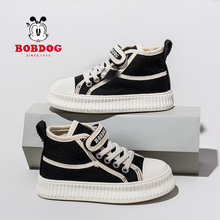 巴布豆儿童帆布鞋2023春秋季新款高帮中小童布鞋男童纯色正品批发