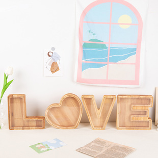 Cross-Border Holiday Gift Set English Heart-Shaped Craft Ornament Piggy Bank Wooden Letter Heart-Shaped Piggy Bank
