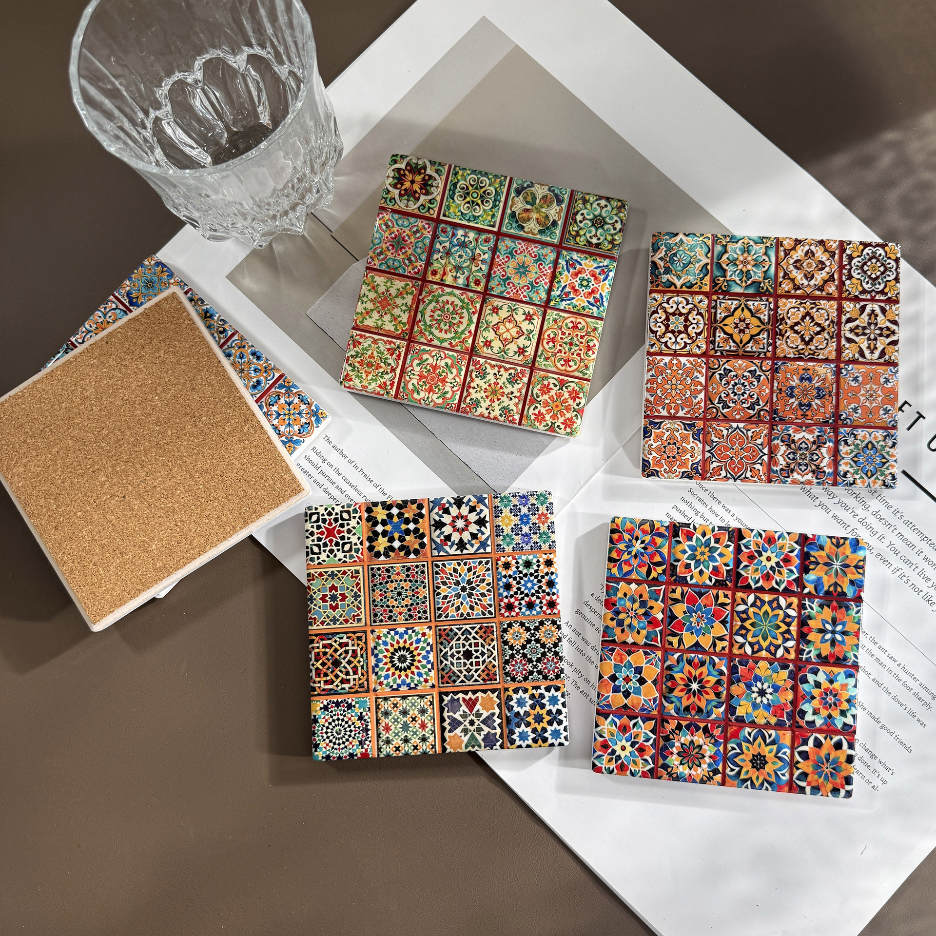 Posavasos de corcho con forma de chocolate 3D en relieve y estampado en caliente – estilo retro étnico, venta transfronteriza.