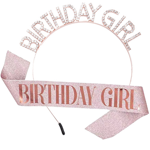 BIRTHDAY girl headband sweet girl headwear birthday party gift hair accessories glitter shoulder strap etiquette belt