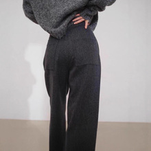 秋冬高腰垂感宽松显瘦直筒长裤格雷系深灰色毛呢西装阔腿裤女纯色