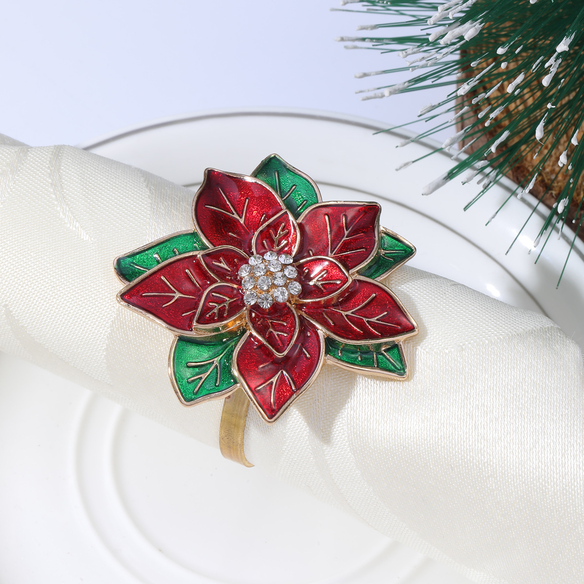 Christmas Festival Christmas Casual Elegant Pastoral Flower Alloy Napkin Rings 1 Piece
