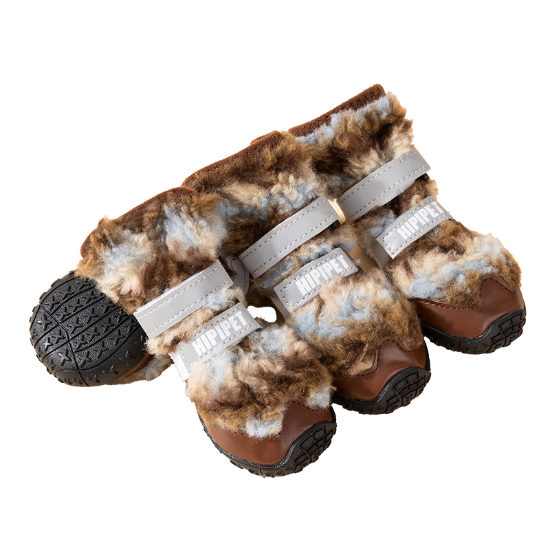 Otoño y invierno nuevos zapatos para perros grandes calentadores de algodón y zapatos de alta altura de vello, zapatos de invierno para mascotas de cabello dorado. image 6