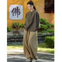 寺院拜佛素衣禅修服套装棉麻茶服盘扣衬衫佛系禅意女装居士服女款